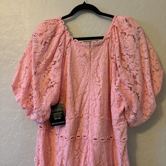 Boston Proper Candy Pink Puff Sleeve Lace High Low Dress Size 18 Wedding - Picture 9 of 9
